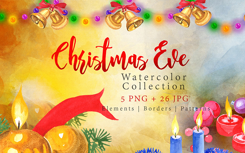 Collection of Festive Candles PNG Watercolor Set - Illustration