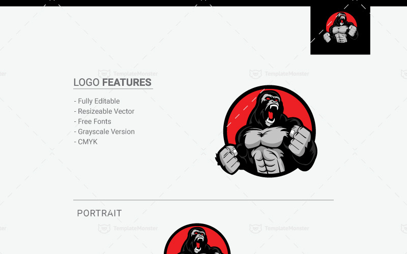 Download Шаблон логотипа "gorilla Logo Template" / gorilla Logo Template - Шаблон логотипа на тему графика angry animal ape beast big brand brave chimp club creative design gorilla graphic head icon king kong logo mascot media