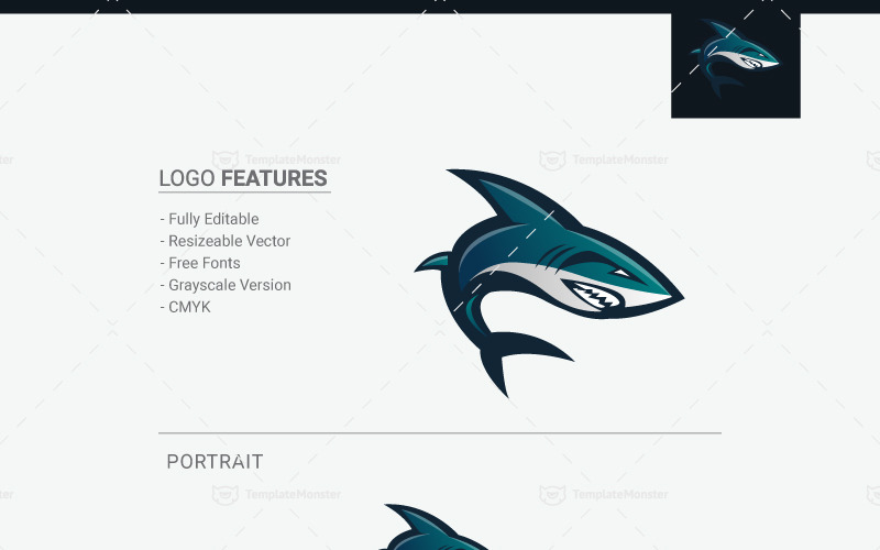 Download Шаблон логотипа "Shark Logo Template" / Shark Logo Template - Шаблон логотипа на тему графика animals art banner beach blue cartoon danger design emblem fish football grunge icon logo nature ocean predator retro sea shark