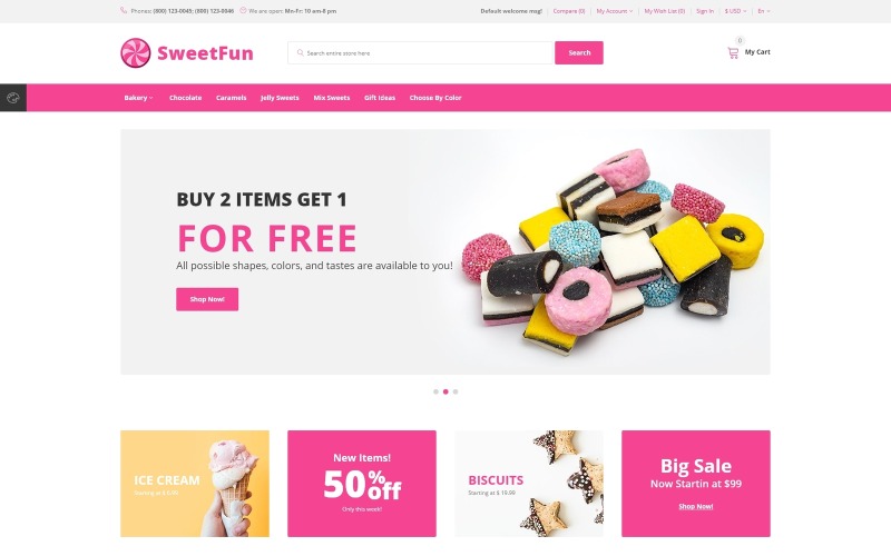 SweetFun - Modello OpenCart del negozio online di dolci minimalisti