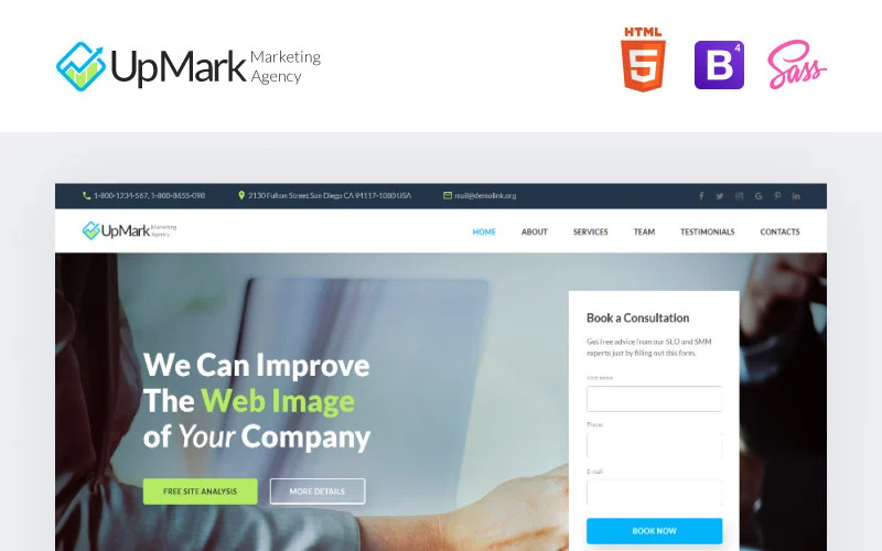 UpMark - шаблон целевой HTML-страницы модного маркетингового агентства