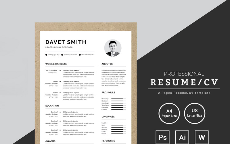 Download Резюме "Davet Smith Professinoal Resume Template" / Davet Smith Professinoal Resume Template - Резюме на тему графика resume cv clean creative word infographic modern professional student mac pages manager template bankers doctors job seekers
