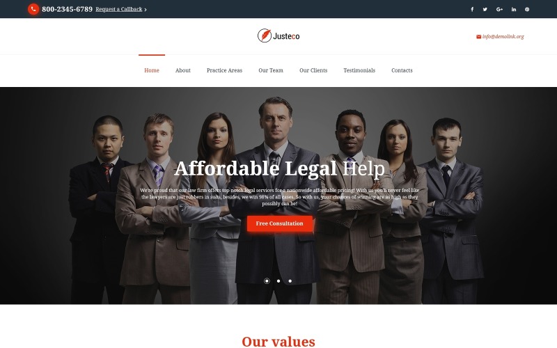 Justeco - Fancy advokatbyrå HTML-målsidesmall