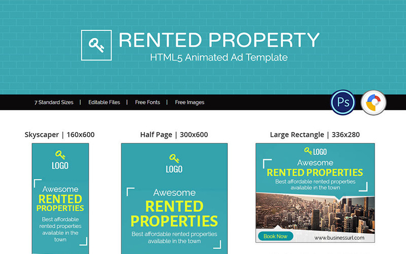 Download Animated Banner "Real Estate | Rented Property Ad Animated Banner" / Real Estate | Rented Property Ad Animated Banner - Animated Banner на тему графика real-estate property rent land flat house office promotion marketing google business banners psd