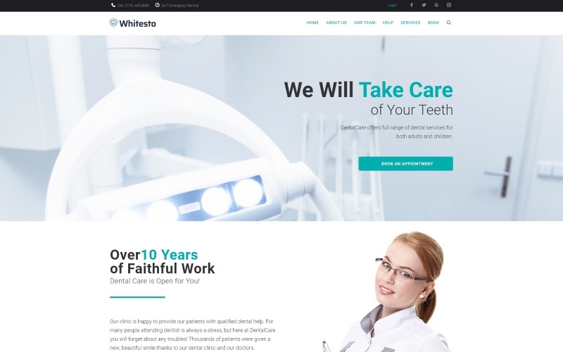 Whitesto - Modèle de page de destination WordPress Elementor pour clinique dentaire