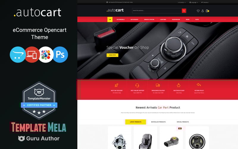 AutoCart - 备件和汽车零部件 OpenCart 模板