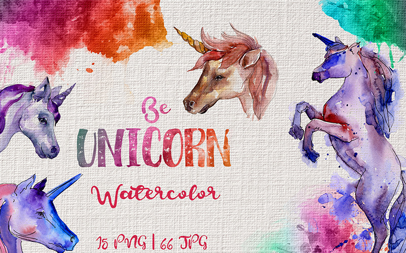 Conjunto de aquarela Unicorn Horse PNG colorido - ilustração