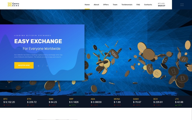Crypto Bank - Cryptocurrency Exchange HTML Açılış Sayfası Şablonu