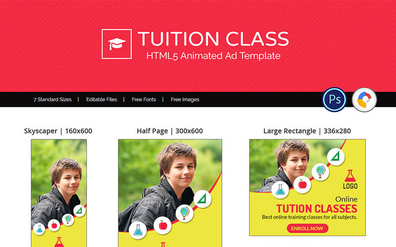 Download Animated Banner "Education & Institute | Tuition Class Ad Animated Banner" / Education & Institute | Tuition Class Ad Animated Banner - Animated Banner на тему графика education institute banner creative design template popular university tuition study centre ad html5 classes coaching traning learning teaching