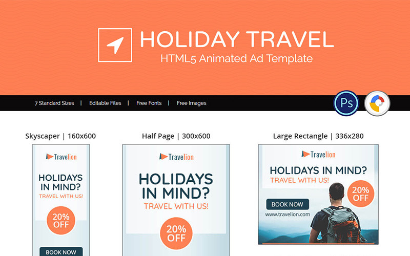 Download Animated Banner "Tour & Travel | Holiday Travel  Ad Animated Banner" / Tour & Travel | Holiday Travel  Ad Animated Banner - Animated Banner на тему графика holiday travel tour banner ad templates online html5 psd vacation booking ads business agency