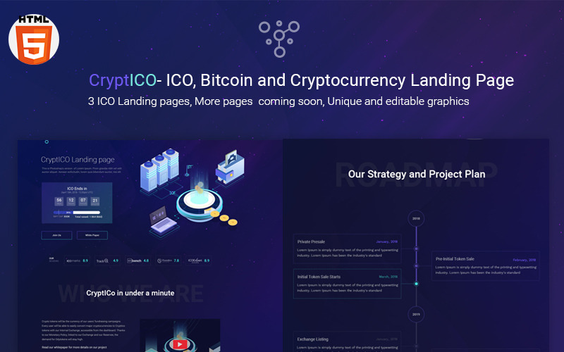 CryptICO - szablon strony docelowej Bitcoin, ICO i kryptowaluty