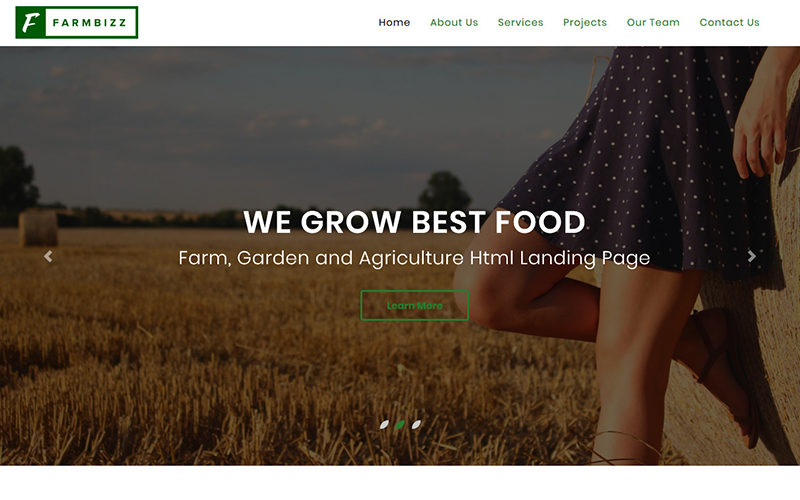 FarmBizz - Шаблон цільової сторінки HTML шаблону органічної їжі та еко ферми