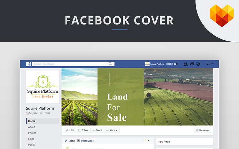 Download Шаблон для соцсетей "Land Broker Facebook Timeline Cover Social Media Template" / Land Broker Facebook Timeline Cover Social Media Template - Шаблон для соцсетей на тему графика facebook social media cover logo avatar land real estate properties