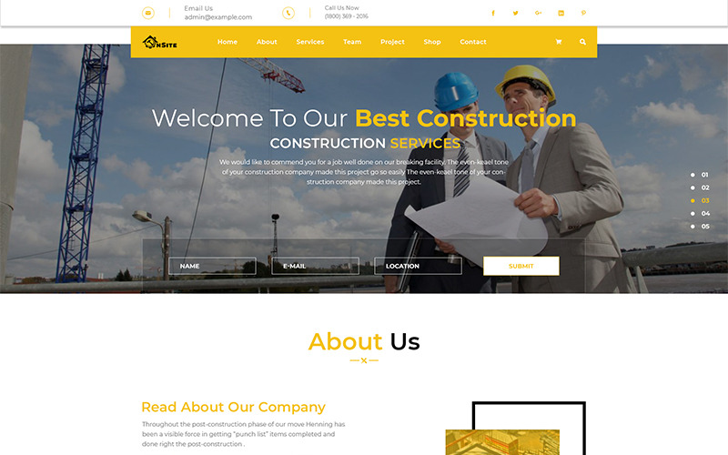 OnSite Multipage Construction Webvorlage PSD PSD-Vorlage