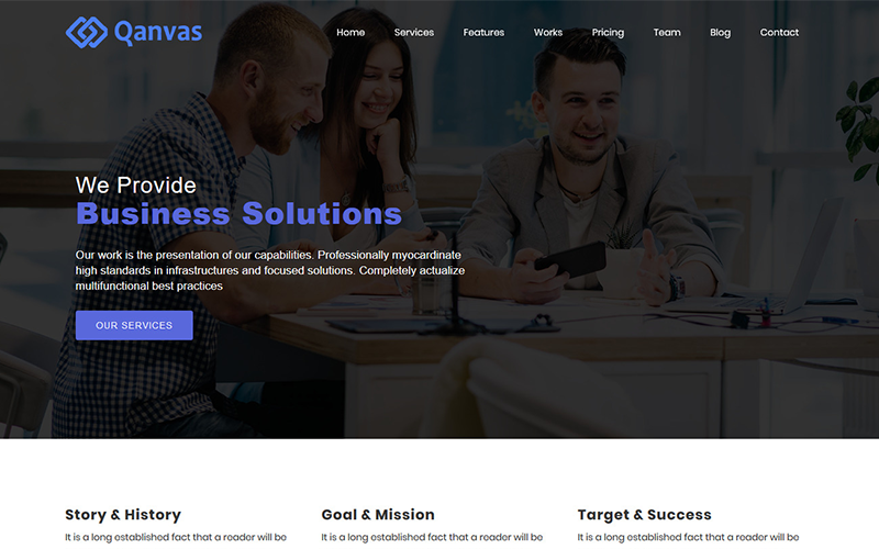 Qanvas - Többcélú üzleti, ügynökségi, tanácsadói és vállalati HTML5-sablon céloldalsablonja
