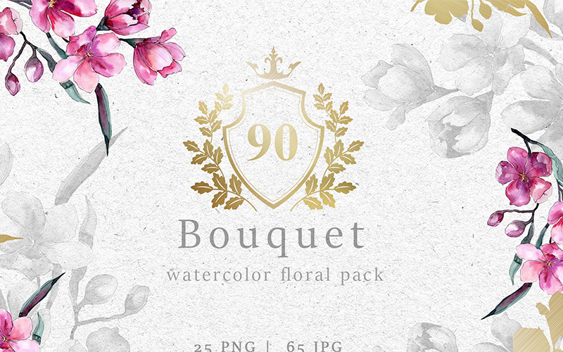Blumenstrauß der rosa Blume PNG Aquarell-Packung - Illustration
