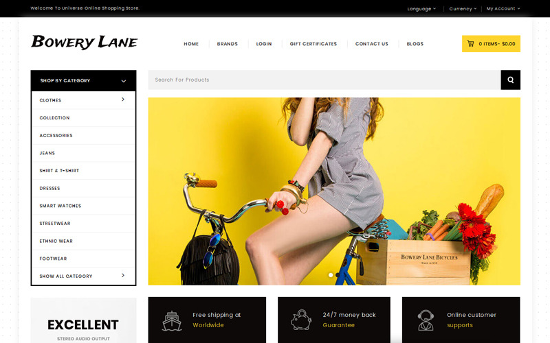 универсальный магазин bowery lane шаблон opencart