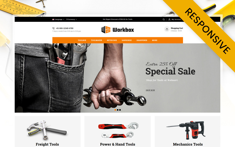 Casella di lavoro - Negozio di strumenti Modello reattivo OpenCart