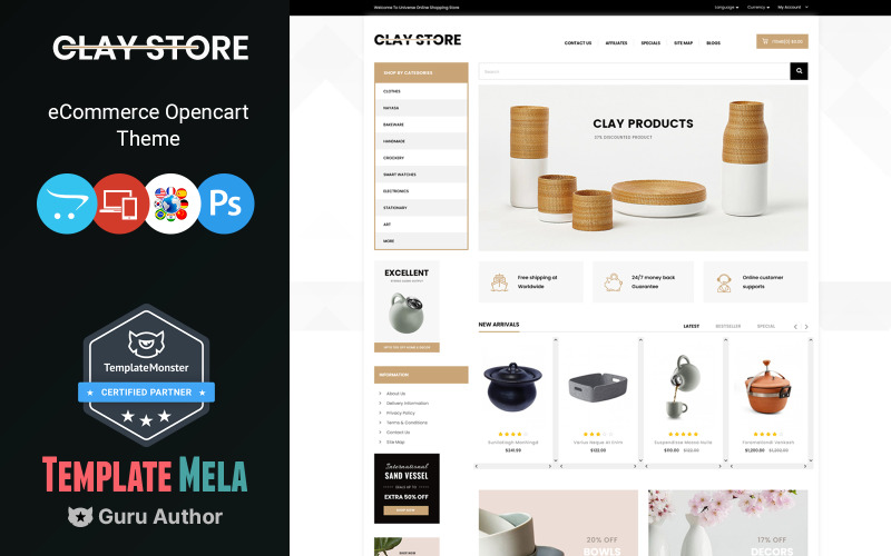 Clay Store - 艺术和家居装饰商店 OpenCart 模板