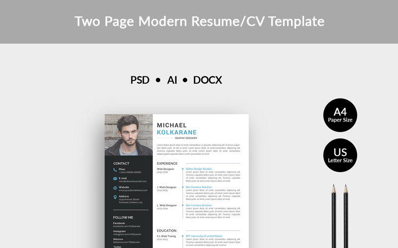 Download Резюме "Kolkarane Modern Resume Template" / Kolkarane Modern Resume Template - Резюме на тему портфолио дизайнера resume cv clean creative word infographic modern professional student mac pages manager template bankers doctors job seekers