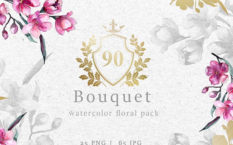 Pacchetto Acquerello Di Bouquet Di Fiori Rosa PNG - Illustrazione