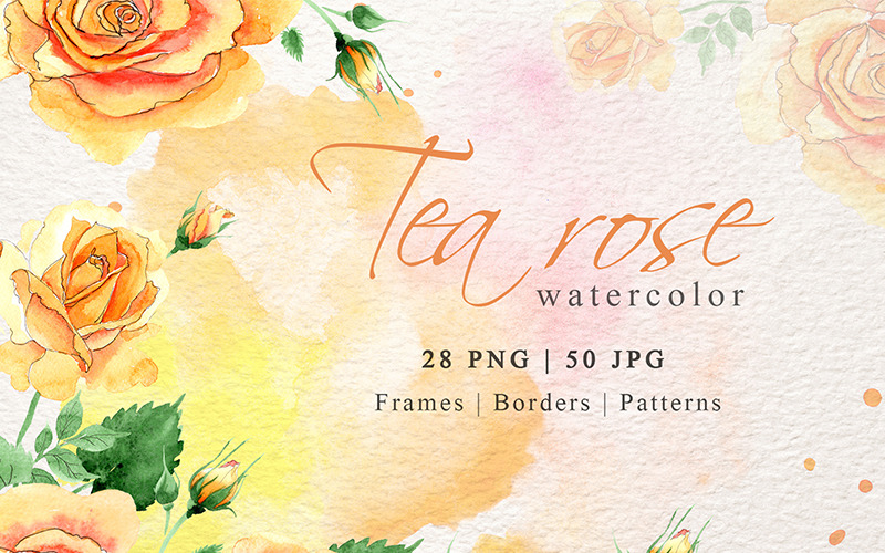 Aquarell Tee gelbe Rose Png Set - Illustration