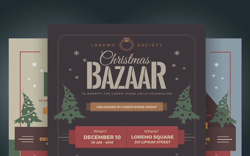 Download Фирменный стиль "Christmas Bazaar Flyers - Corporate Identity Template" / Christmas Bazaar Flyers - Corporate Identity Template - Фирменный стиль на тему графика christmas holiday market bazaar craft crafts fair event special party sale winter twilight leaflet pamphlet flyer magazine ad advert store