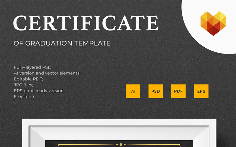 Download Шаблон сертификата "Graduation Certificate Template" / Graduation Certificate Template - Шаблон сертификата на тему графика appreciation graduation membership attemdance accredited certification recognition printed award graphic psd identity corporate customizable a4 editable diploma standard