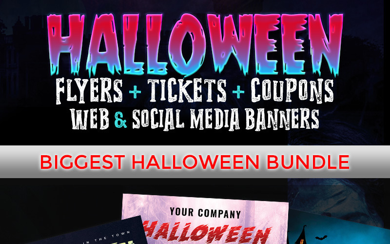 Download Большой бандл к Хеллоуину / Halloween Big Bundle - - Corporate Identity Template - Фирменный стиль на тему графика halloween flyer ticket events party holiday premium design template social-media banner spooky scary witch psd unique poster invitation bundle discount