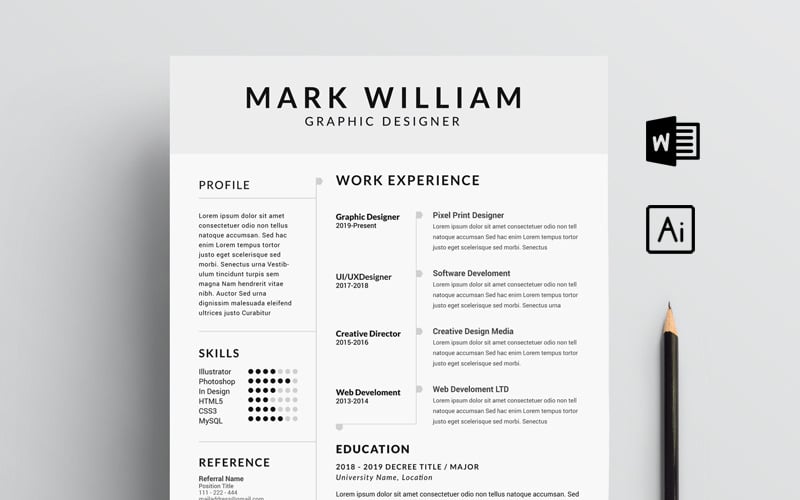Download Резюме "Mark William Cv/ Resume Template" / Mark William Cv/ Resume Template - Резюме на тему графика clean resume minimal best template cv white modern gray one colour infographic resume design cv cover letter template modern minimal