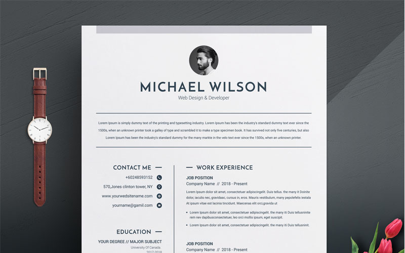 Download Резюме "Michael Wilson Resume Template" / Michael Wilson Resume Template - Резюме на тему графика resume template cv modern clean basic two page curriculum vitae creative microsoft word mac pages photoshop psd illustrator eps 1