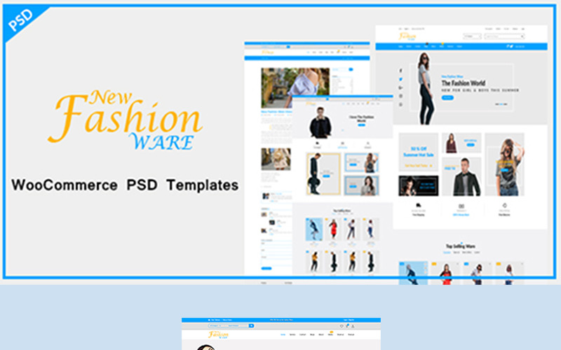 Download PSD шаблон "New Fashion Ware PSD Template" / New Fashion Ware PSD Template - PSD шаблон на тему магазин футболок creative minimal design modern ecommerce woocommerce shop blog psd template sell product ratina wordpress wp