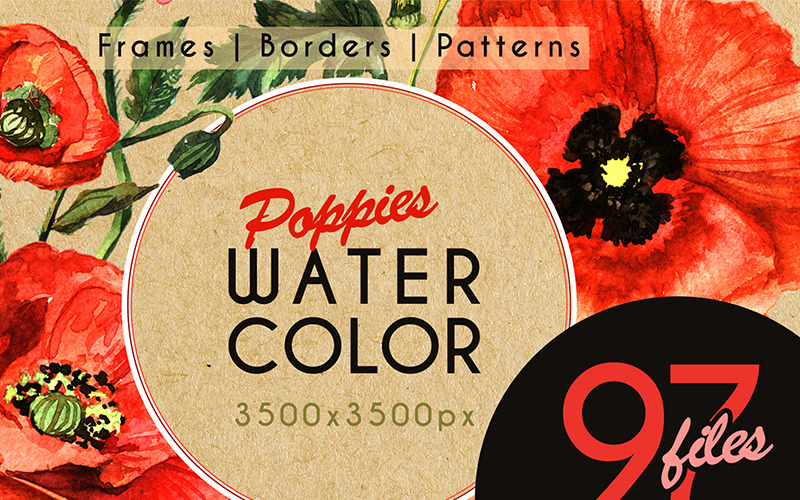 Stunning Poppies PNG Aquarela Set - Ilustração
