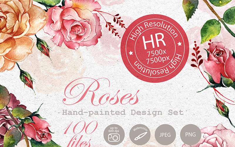 Stunning Roses PNG Watercolor Set - Illustration