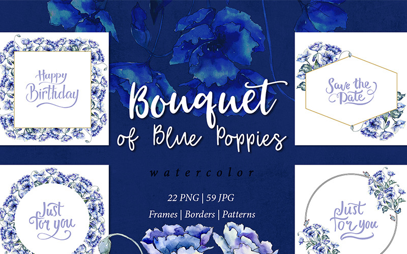 Download Иллюстрация "Bouquet Of Blue Poppies PNG Watercolor Set - Illustration" / Bouquet Of Blue Poppies PNG Watercolor Set - Illustration - Иллюстрация на тему графика watercolor illustration blue poppies drawing background colorful drawn paint leaf plant wildflower seasonal bouquet foliage flower sprout stem textile botanical