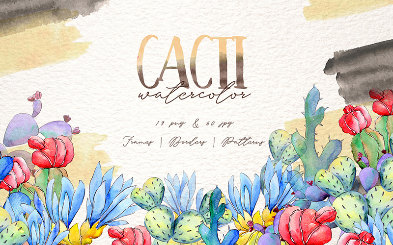 Conjunto de acuarela PNG de cactus coloridos frescos - Ilustración