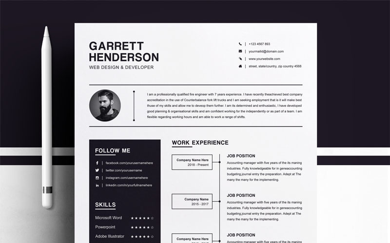 Download Резюме "Garrett Henderson Resume Template" / Garrett Henderson Resume Template - Резюме на тему графика resume template cv modern clean basic two page curriculum vitae creative microsoft word mac pages photoshop psd illustrator eps 1