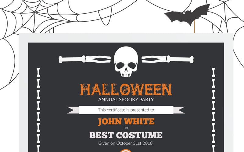 Halloween Best Costume Award Certificate Template