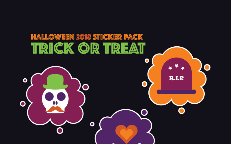 Download Иллюстрация "Halloween Stickers Pack: Trick or Treat - Illustration" / Halloween Stickers Pack: Trick or Treat - Illustration - Иллюстрация на тему графика stickers halloween spooky pumkin skull party set trick treat
