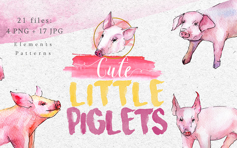Download Иллюстрация "Watercolor Pink Pig Png Set - Illustration" / Watercolor Pink Pig Png Set - Illustration - Иллюстрация на тему графика pig watercolor illustration farm animal cute isolated nature white piggy background drawn pink pigs little bandana funny drawing painting pet