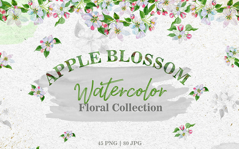 Apple Blossom PNG Watercolor Set - Illustration