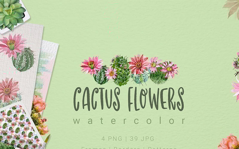 Download Иллюстрация "Cactus Flowers Watercolor Set - Illustration" / Cactus Flowers Watercolor Set - Illustration - Иллюстрация на тему графика watercolor illustration green cactus drawing background colorful drawn paint leaf plant wildflower seasonal foliage flower tropical sprout stem textile botanical