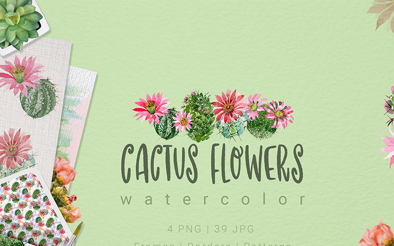 Cactus Flowers Watercolor Set - Illustration