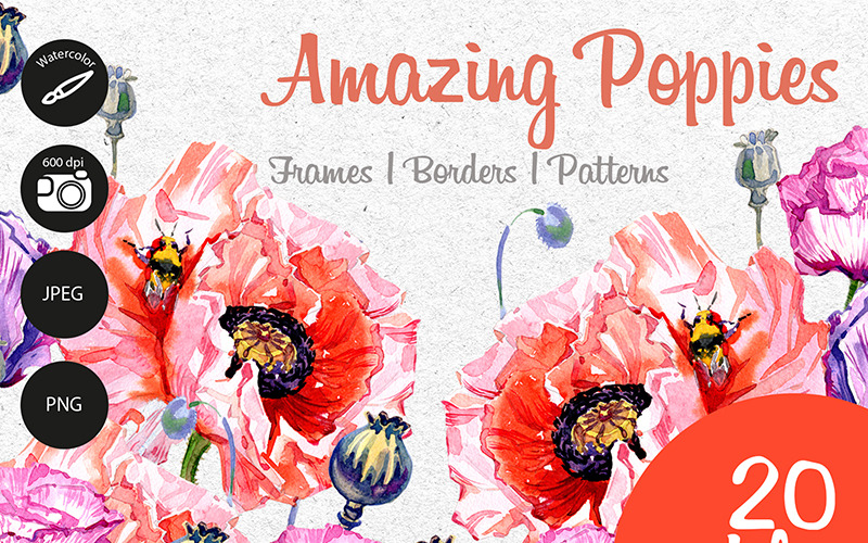 Erstaunliche Mohnblumen PNG Aquarell Set - Illustration