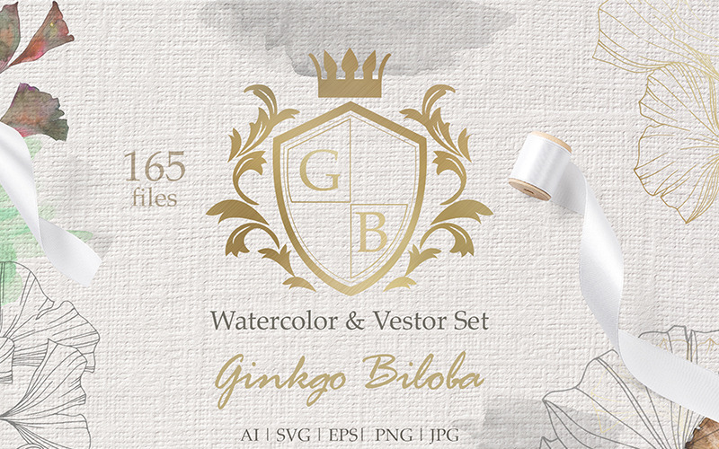 Ginkgo Biloba Acquerello e Vector Set - Illustrazione