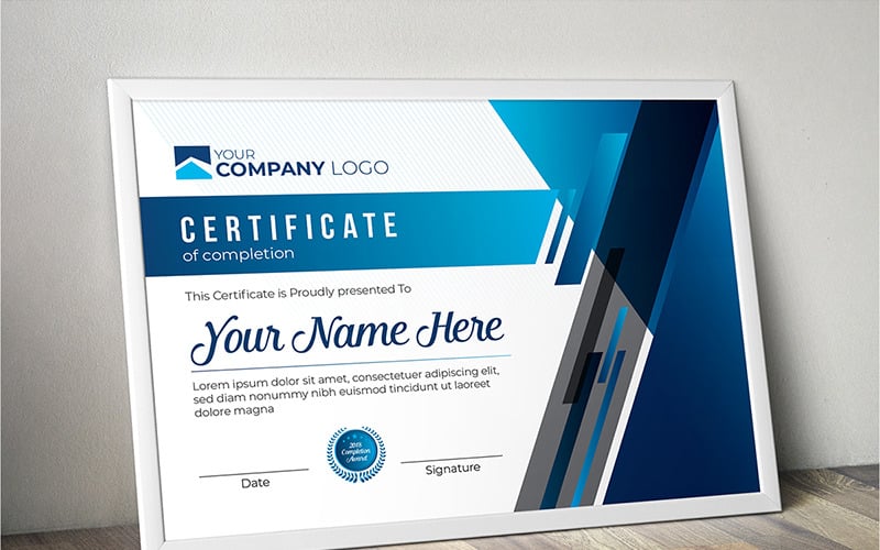 Download Шаблон сертификата "Modern Award Certificate Template" / Modern Award Certificate Template - Шаблон сертификата на тему графика certificate template design achievement appreciation award diploma modern luxury printready engraved multipurpose professional protected completion recognition acknowledgement blue green gold
