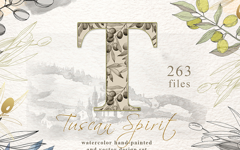 Tuscan Spirit Watercolor And Vector Set - Illustration