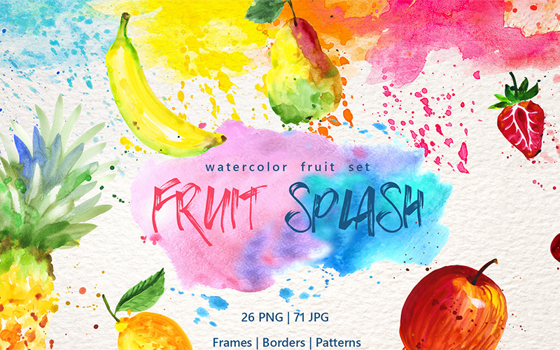 Akvarell gyümölcs PNG készlet - illusztráció