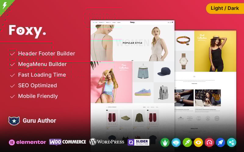 Foxy — тема Elementor WooCommerce для модных аксессуаров