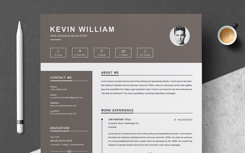 Download Резюме "Kevin William Resume Template" / Kevin William Resume Template - Резюме на тему графика clean resume design cv professional photoshop instant download cover letter creative word infographic minimalist minimal teacher stationery set branding modern